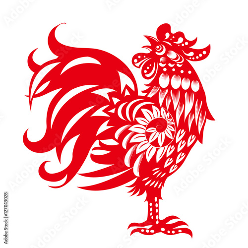 Zodiac Sign for Year of Rooster, The Chinese traditional paper-c