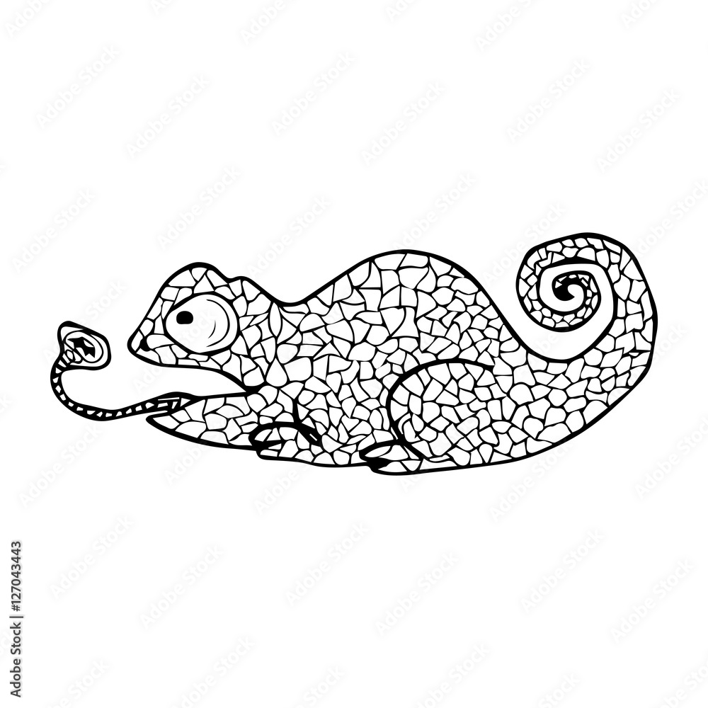 Fototapeta premium Vector illustration of doodle Chameleon. Coloring page