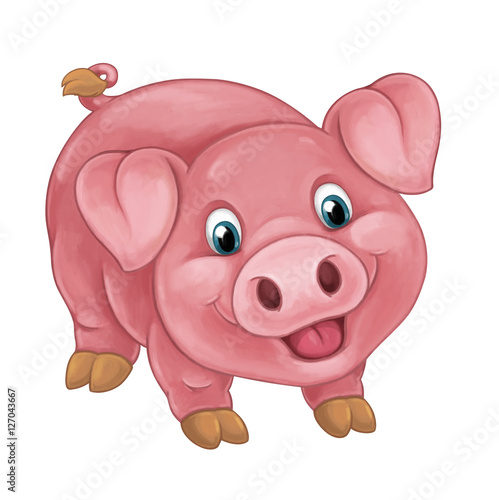 Cartoon happy pig is standing looking and smiling - artistic style - isolated - illustration for children