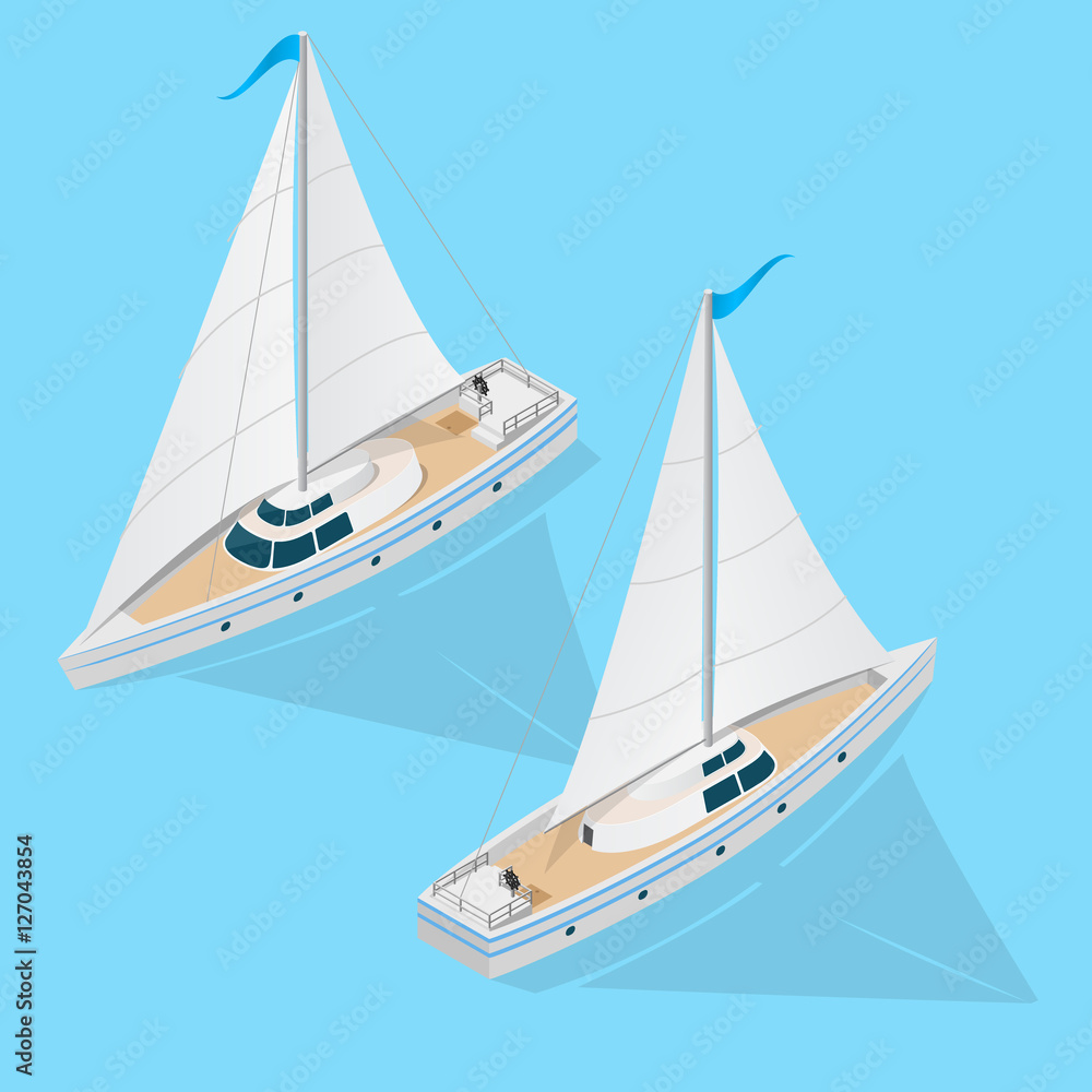Yacht Set Isometric View. Vector