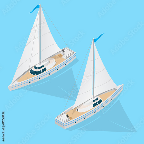 Yacht Set Isometric View. Vector