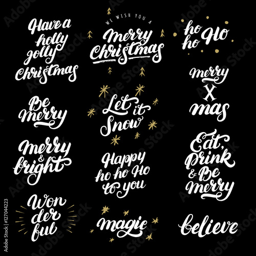 Big set of hand drawn christmas lettering and design elements.