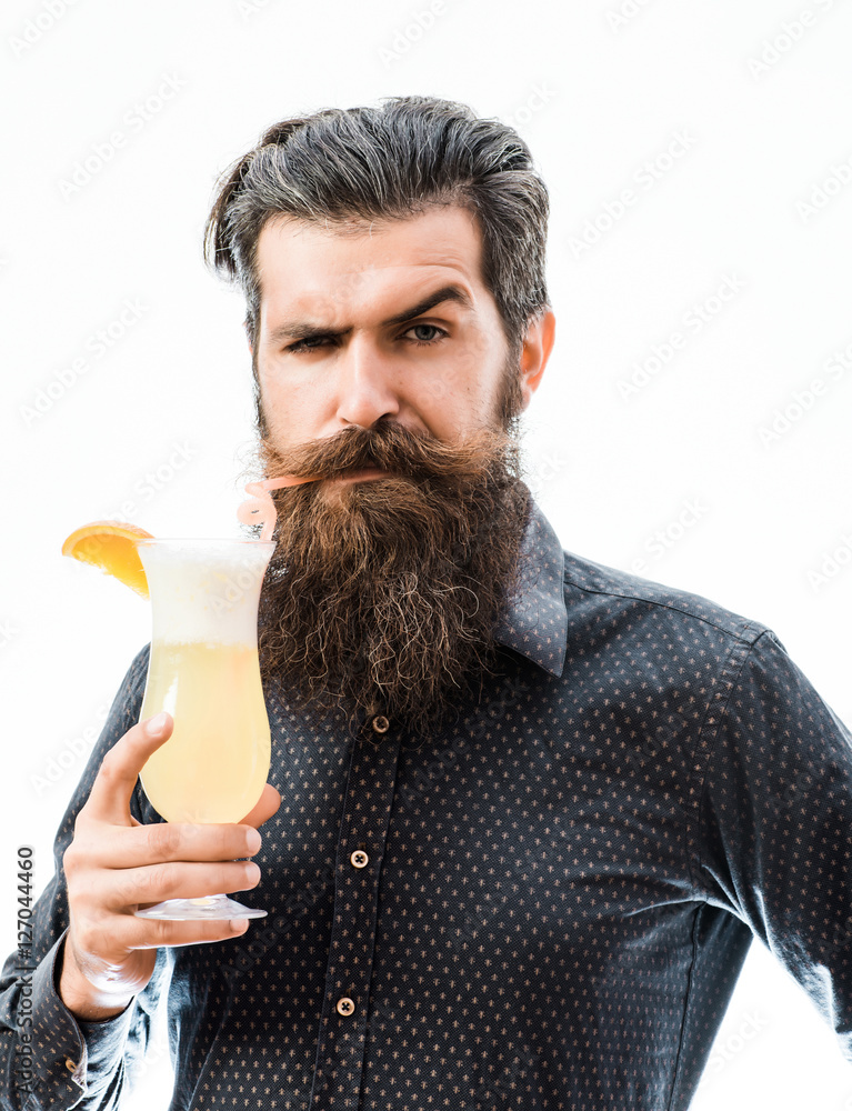 bearded man with nonalcoholic cocktail bearded man with nonalcoholic cocktail
