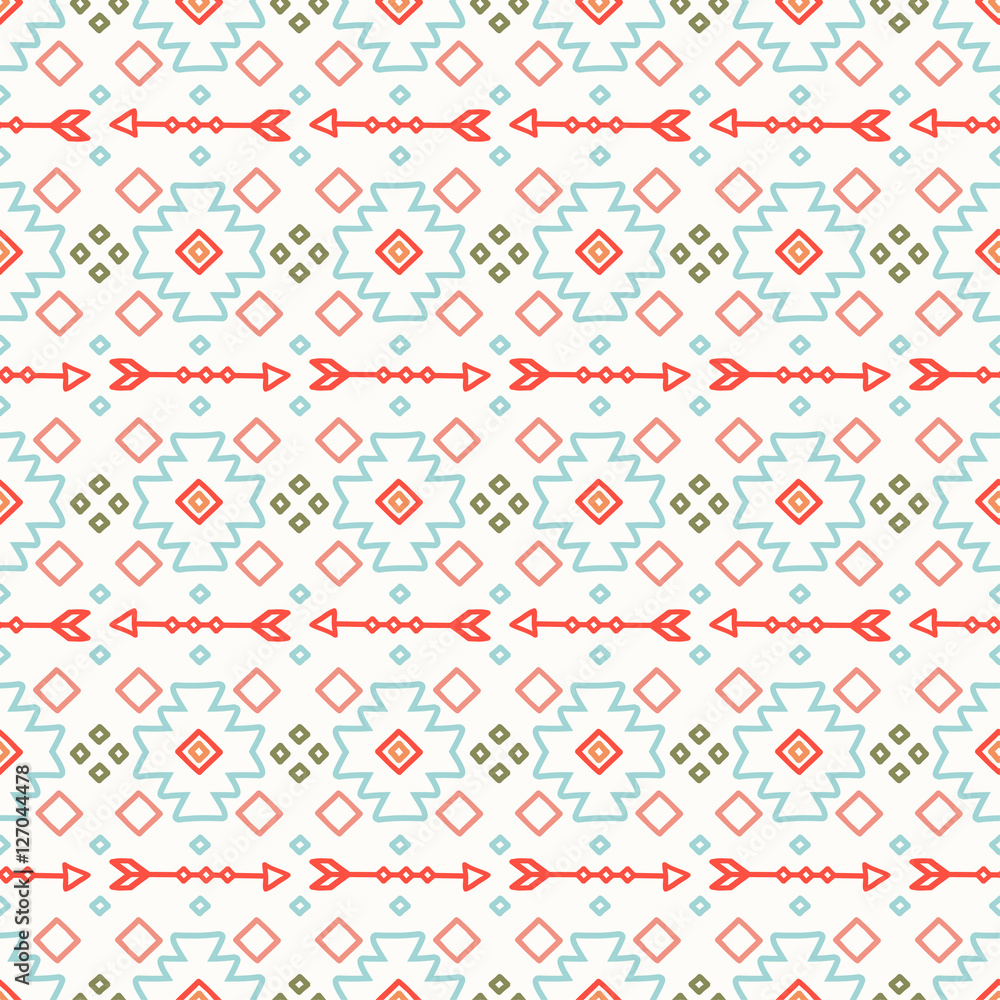Tribal hand drawn line geometric mexican ethnic seamless pattern. Border. Wrapping paper. Print. Doodles. Vintage tiling. Handmade native vector illustration. Aztec background. Ink graphic texture