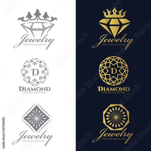 Jewelry logo (Crown Diamond and flower) vector set and isolate on white background vector set design