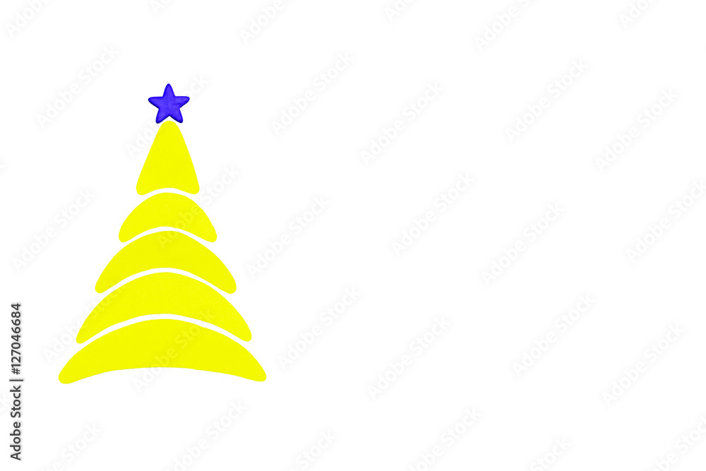 The New Year and Christmas conceptual tree made of a color cardboard. Isolated on a white background.