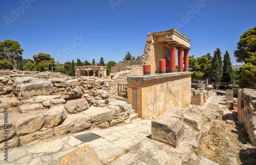 Knossos palace at Crete. Knossos Palace ruins. Heraklion, Crete, Greece. Detail of ancient ruins of famous Minoan palace of Knossos. photo