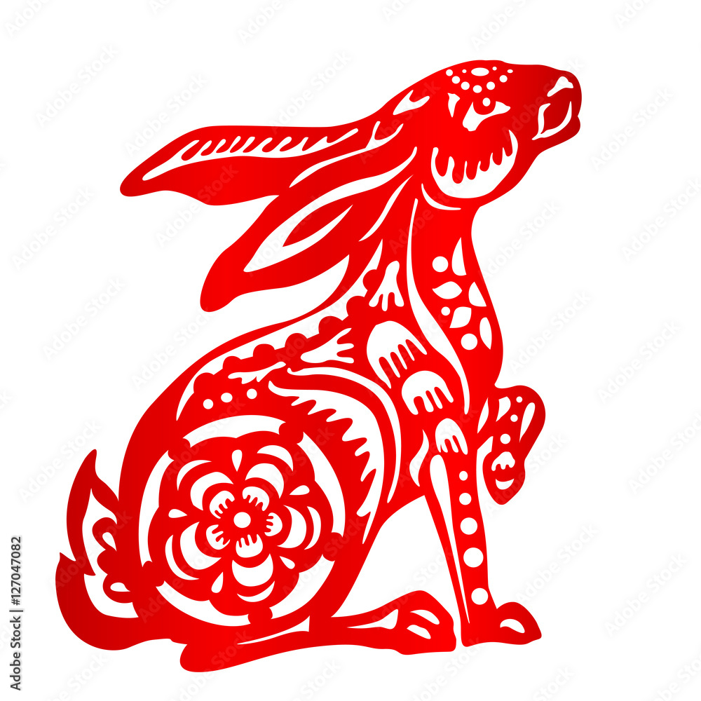 Zodiac Sign for Year of Rabbit, The Chinese traditional papercut art
