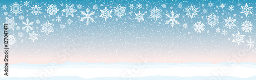 Vektor Illustration Hintergrund Panorama Format Schnee mit Schneeflocken Schneefall Schneekristall