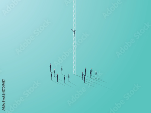 Business vision concept with businessman vector symbol standing on a ladder looking through monocular. Strategy and planning abstract.
