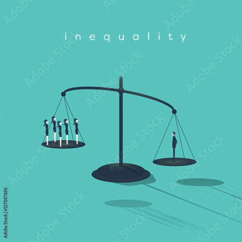 Business corporate inequality concept with businessman and businesswoman on scales. Gender male versus female unequal opportunities.