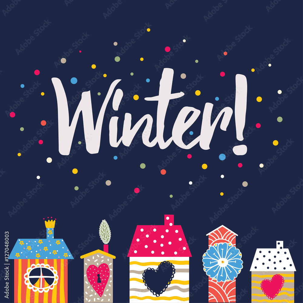 Christmas card with houses. Vector illustration. Christmas card with houses. Vector illustration.