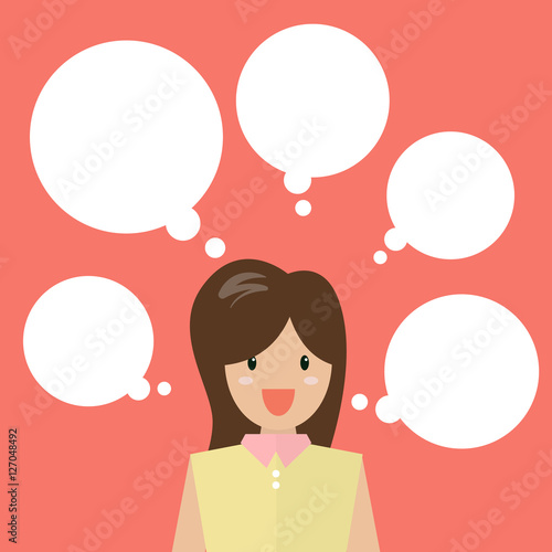 Thinking business woman with a lot of bubbles