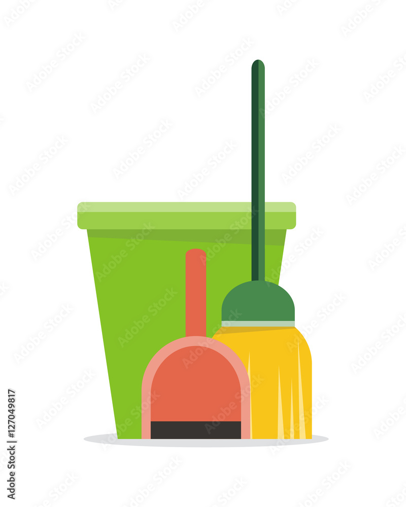 Web Banner Bucket, Duster, Broom and Dustpan Icon. Web Banner Bucket, Duster, Broom and Dustpan Icon.