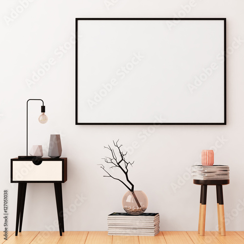 mockup posters in the frame on a light background in the interior. 3d