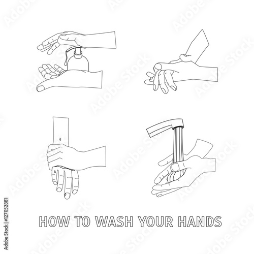 Hands Washing Thin Line. Vector