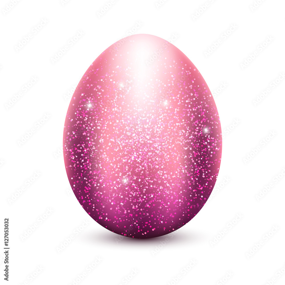 Shiny pink glitter egg icon. Vector metal red egg illustration for your