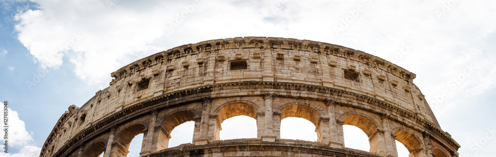 Panoramic fragment of Colosseo in Rome, Lazio region, Italy.