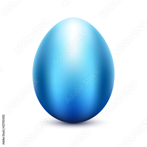 Vector blue egg. Shiny metallic blue Easter egg icon on white background.
