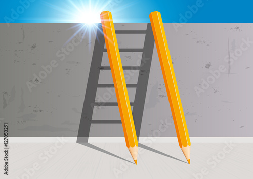 échelle - crayons - idées - mur - réussite