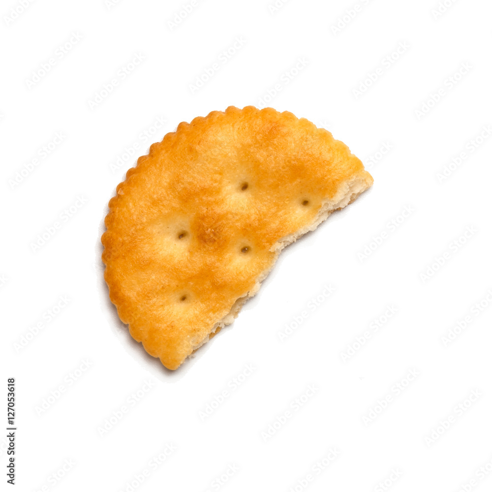 Dry cracker cookies isolated on white background cutout, top view, concept of food Dry cracker cookies isolated on white background cutout, top view, concept of food