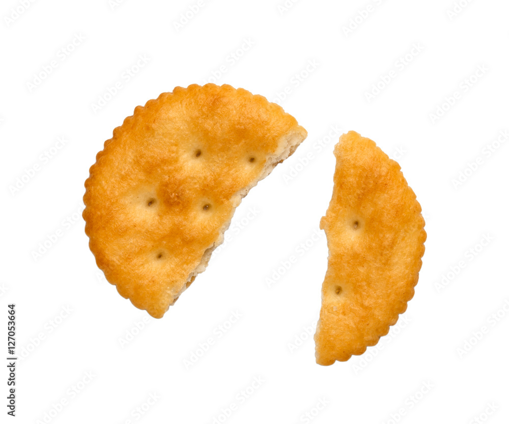 Dry cracker cookies isolated on white background cutout, top view, concept of food Dry cracker cookies isolated on white background cutout, top view, concept of food