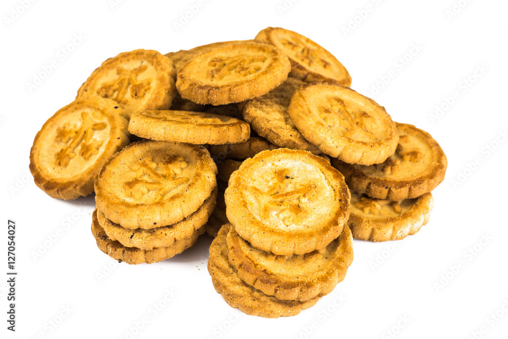 Round Shortbread Biscuits on a White