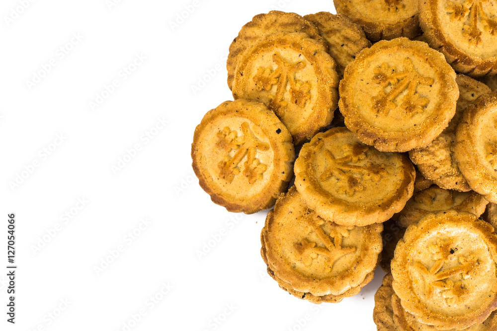 Round Shortbread Biscuits on a White