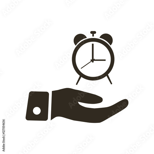Clock icon on hand icon, vector illustration.