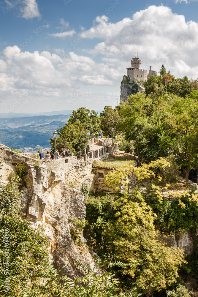 Sunny view of Castle of San Marino.
