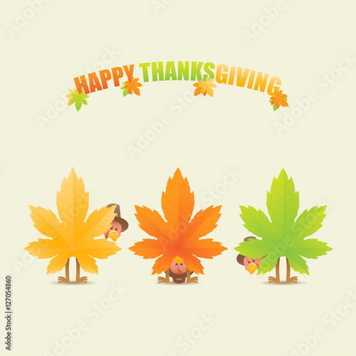 Happy thanksgiving turkeys disguised as maple leaves