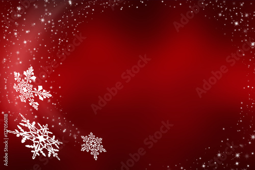 Flying snowflakes on red background - abstract