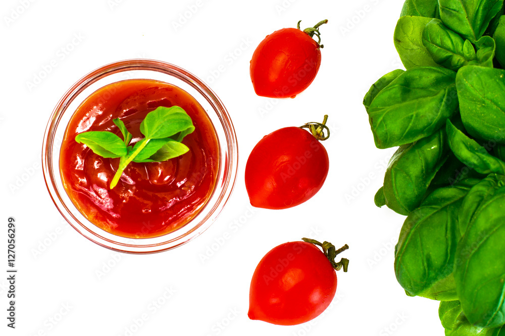 Green Fresh Basil with Tomato Sause and Ketchup Green Fresh Basil with Tomato Sause and Ketchup