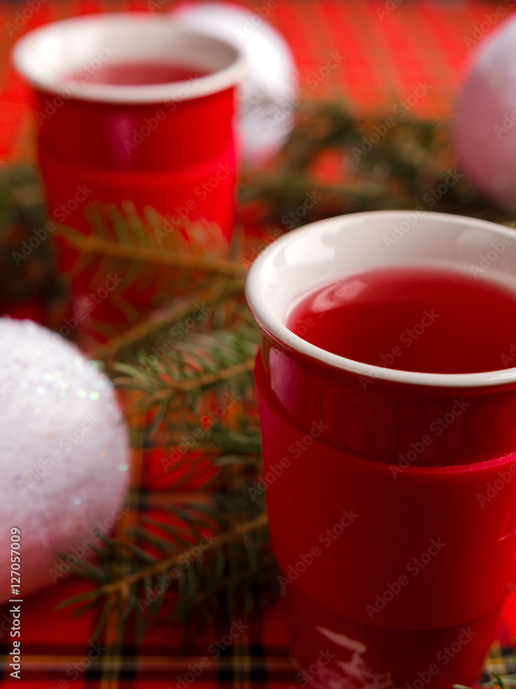 Winter, New Year, Christmas background.Hot drinks on a celebratory table Winter, New Year, Christmas background.Hot drinks on a celebratory table
