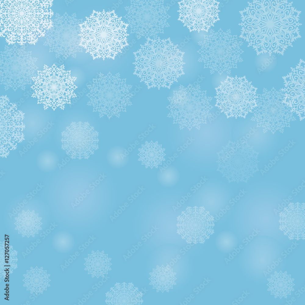 Naklejka premium Winter background. Fallen snowflakes. Christmas. Vector illustration. 