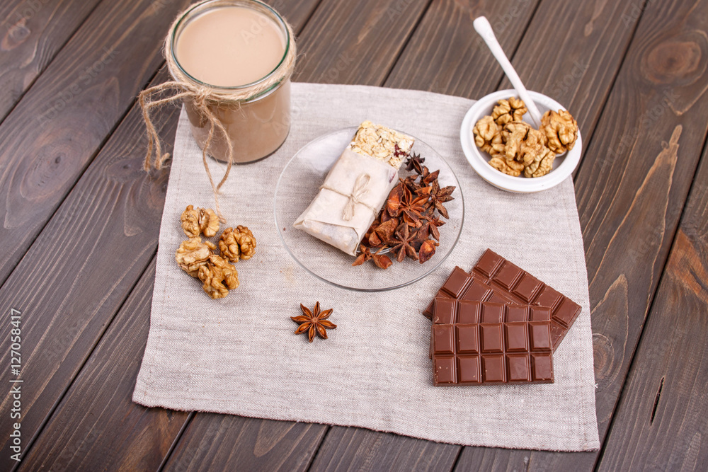 detox coctail with walnut,grain clove and chocolate lie on the t detox coctail with walnut,grain clove and chocolate lie on the t
