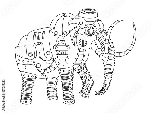 Steampunk style mammoth coloring book vector