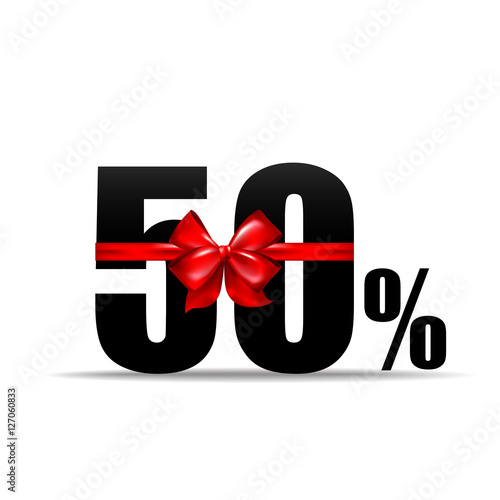 Number 50 percent for discount and sale with red ribbon vector i