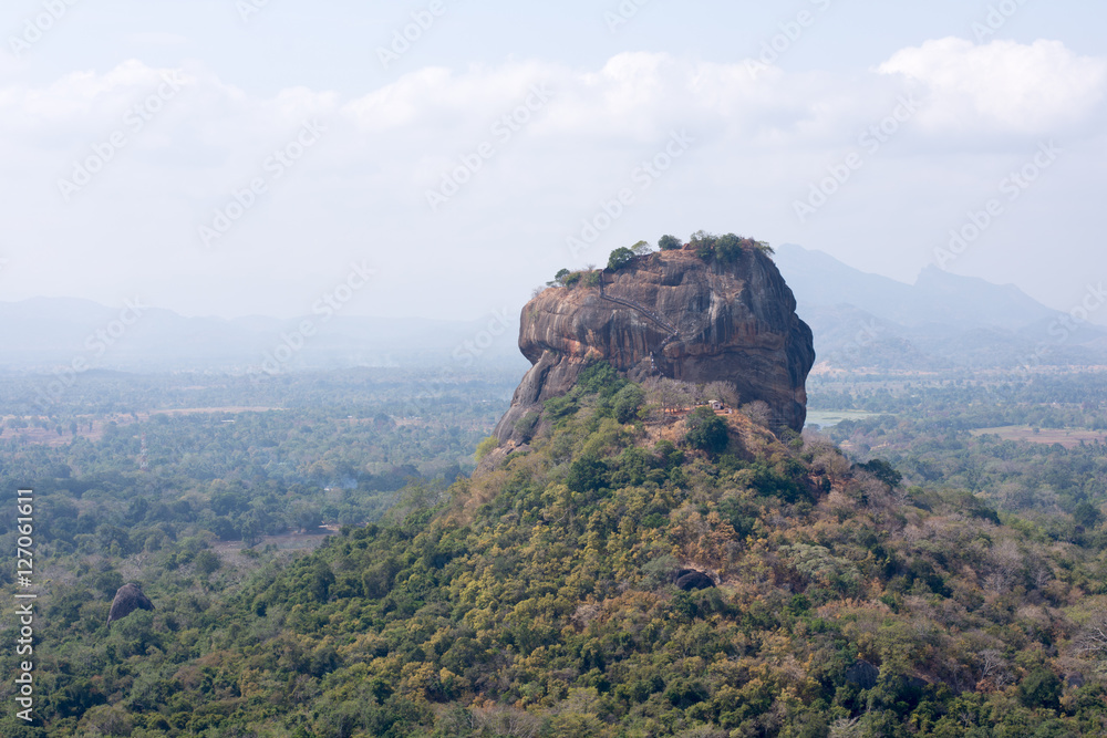 Naklejka premium Sigiriya Lion Rock view from Pidurangala Rock Temple, Sri Lanka.