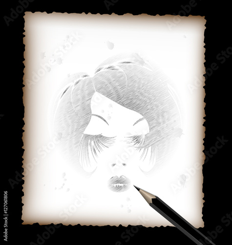 pencil and the image of black head