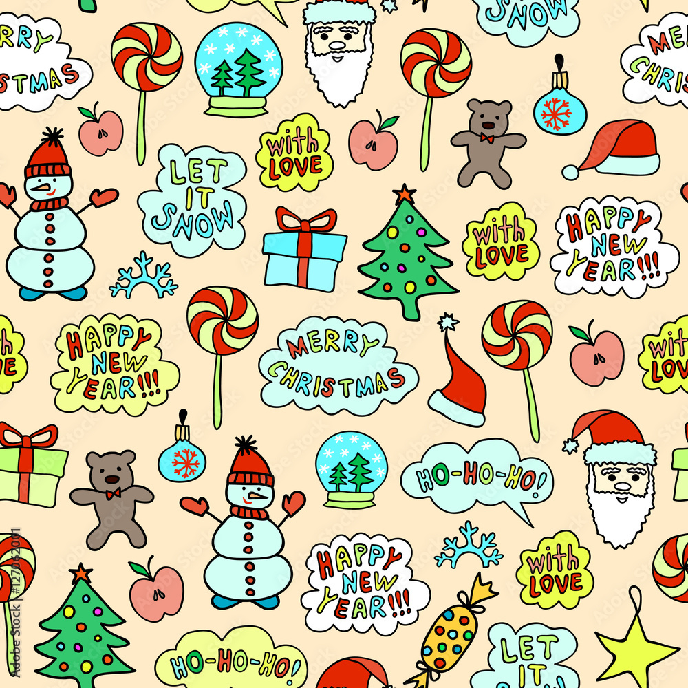Seamless Cartoon Christmas Pattern On The Pink Background