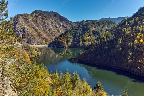 Autumn Panorama of Teshel Reservoir, Smolyan Region, Bulgaria