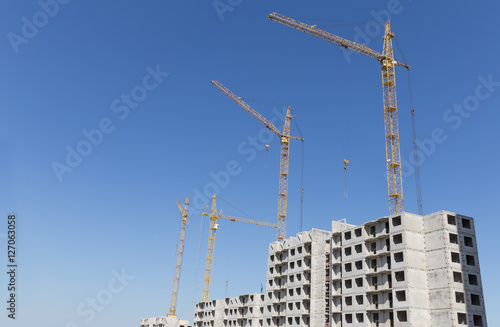 New group of construction building tenement apartment houses