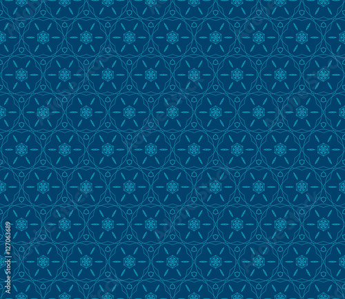 seamless pattern. floral geometric lace texture for design invitation, wallpaper, fabric. Blue color. Decorative background, tribal ethnic ornament