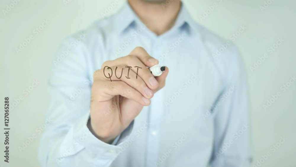 Quit Job, Man Writing on Screen