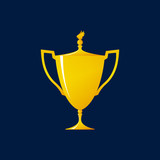 Cup of Winner, Gold Trophy Cup on Blue Background ,First Place, Vector Illustration