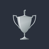 Cup of Winner, Silver Trophy Cup on Gray Background , Second Place, Vector Illustration