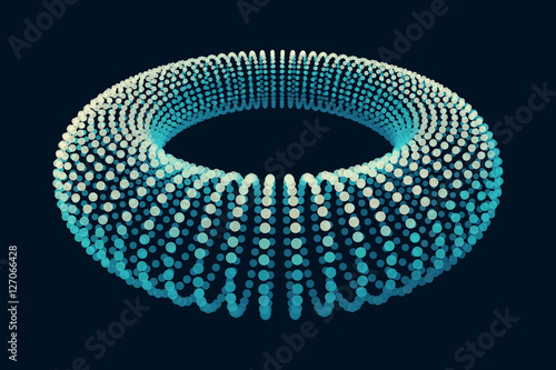 Torus. Connection Structure. Torus Shape Wireframe. Cyberspace Grid. Glowing mesh on a dark background.