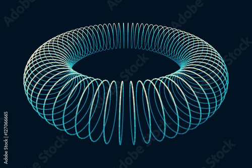 Torus. Connection Structure. Torus Shape Wireframe. Cyberspace Grid. Glowing mesh on a dark background.