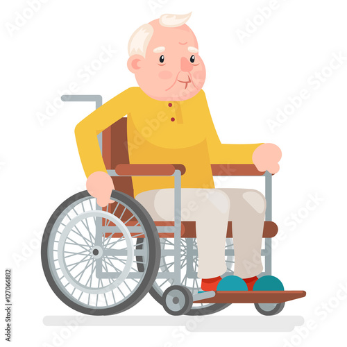 Wheelchair Old Man Character Sit Adult Icon Cartoon Design Vector Illustration